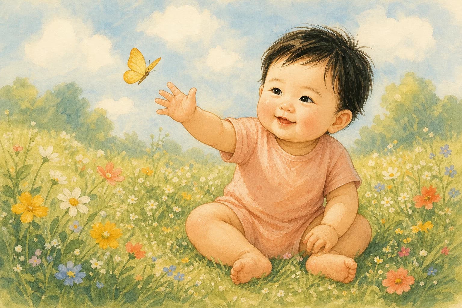 同一宝宝的手绘绘本角色示例